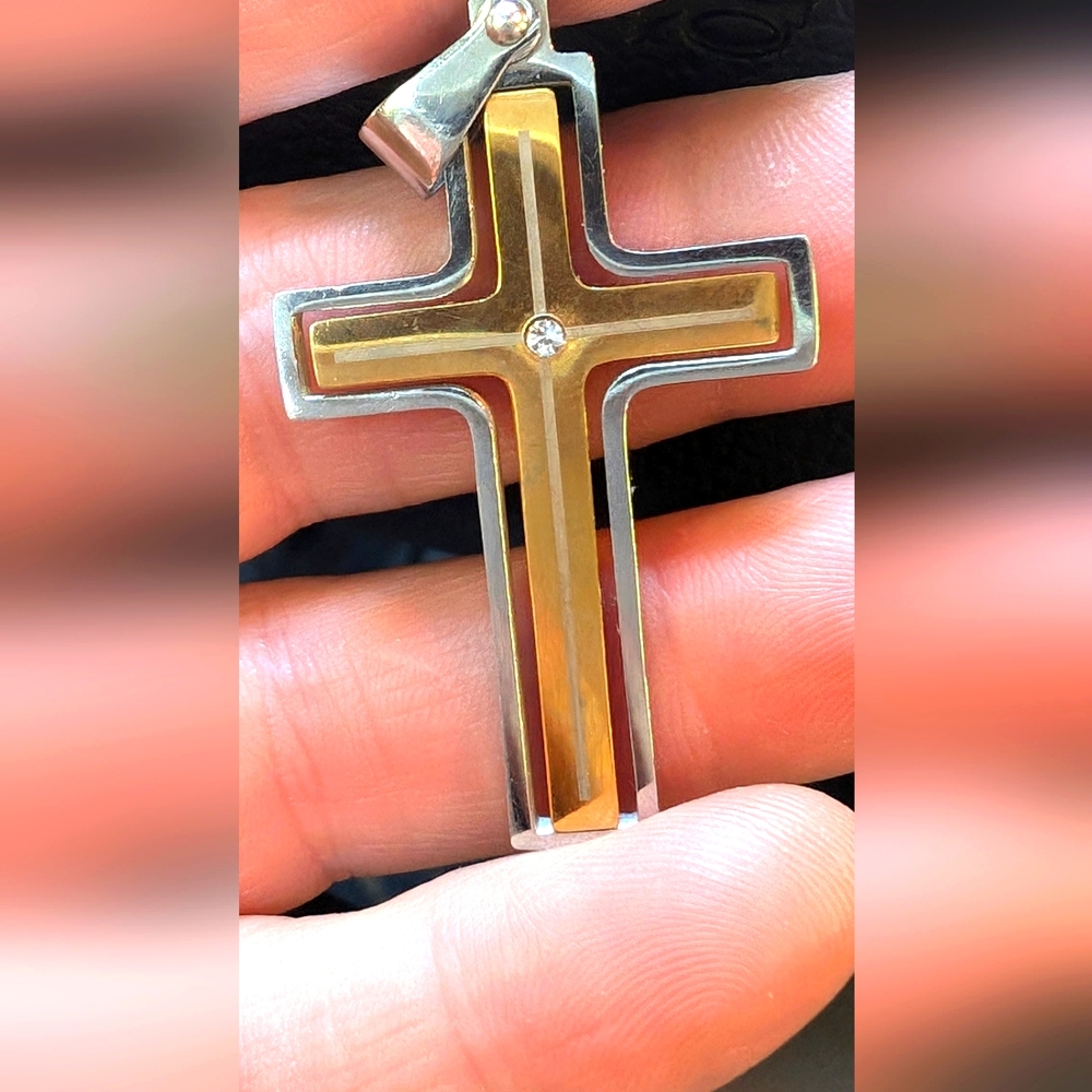 Gold Tone Silver Tone Rhinestone Spinner Cross Pendant